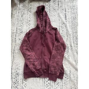 Aéropostale Burgundy Zip-Up Hoodie with Floral Sleeve Pattern size- L